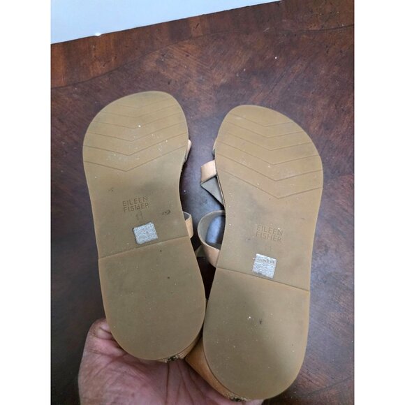Eileen Fisher Tan Leather Gladiator Sandals With Adjustable Straps & Side Zipper - Picture 8 of 9